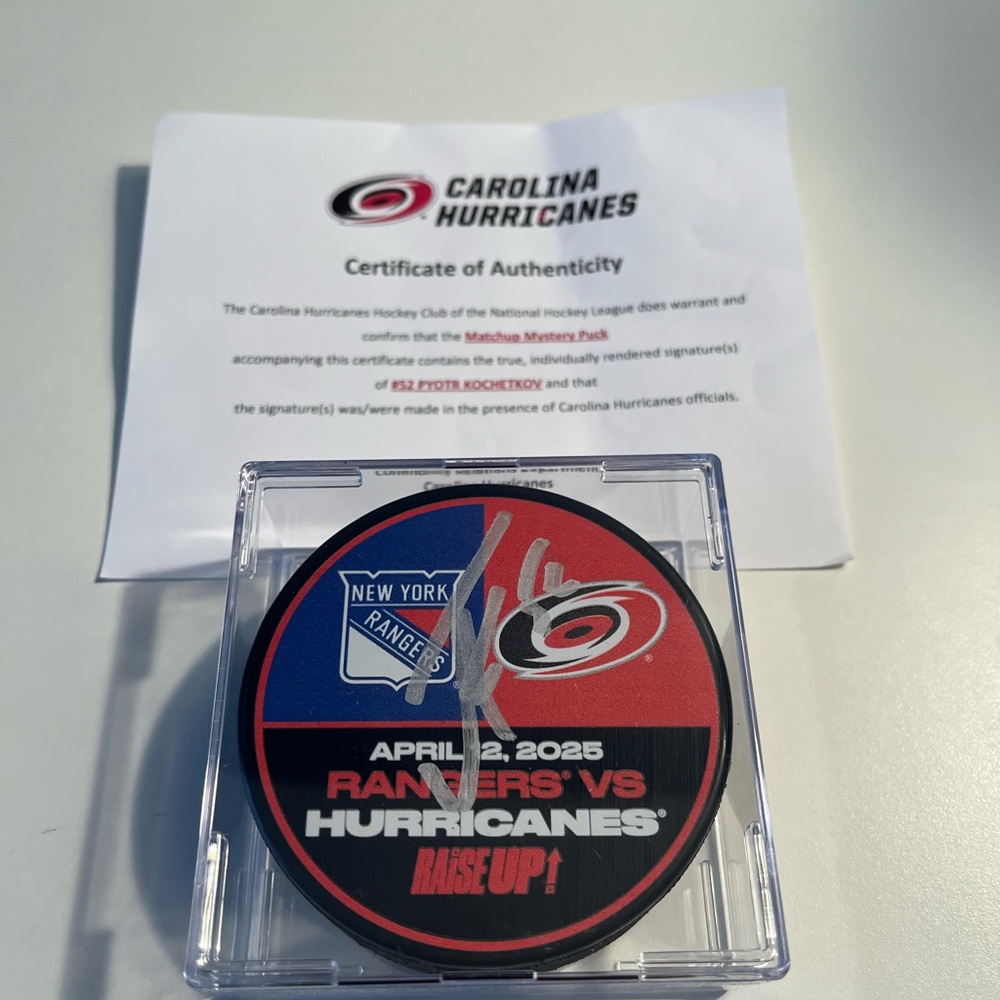 Signed Carolina Hurricanes 2025 Matchup Mystery Puck w/ COA
